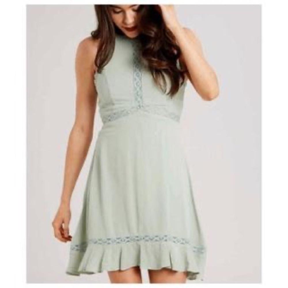 Altar’d State Sleeveless Lace-Trim Mint Sage Green Dress